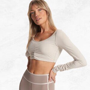 Vuori Long Sleeve Ruched Bra in Suede